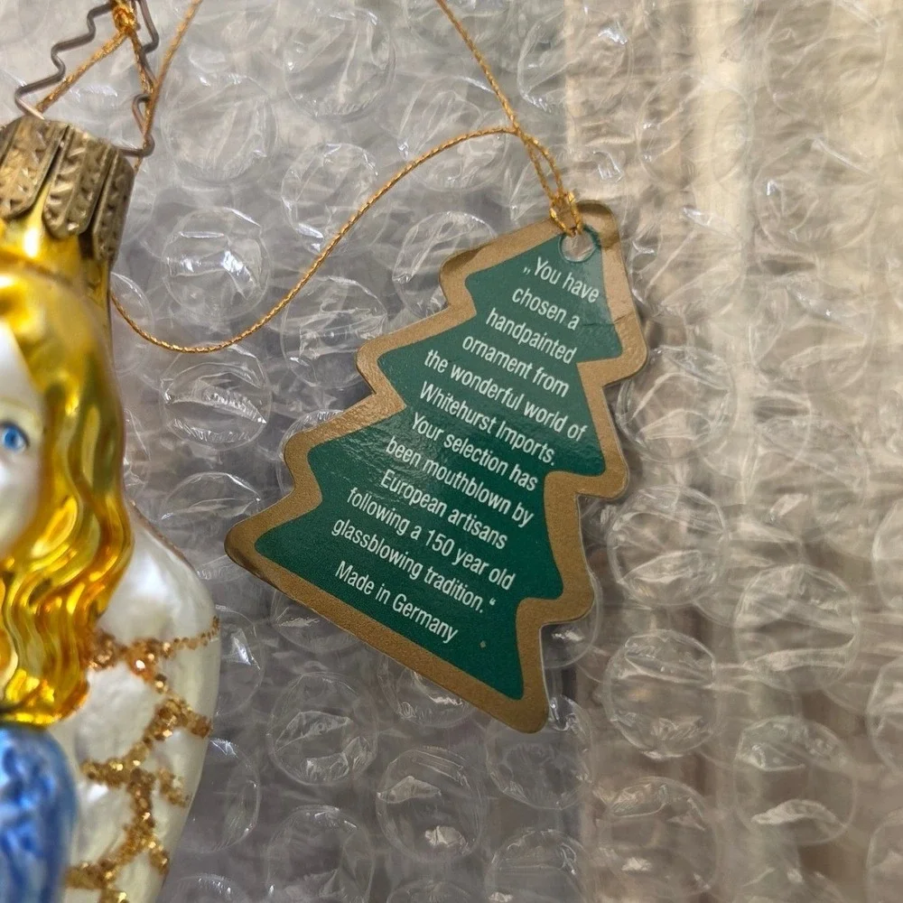 Whitehurst Imports Glass Angel Ornament Hand Painted Germany cottagecore VTG